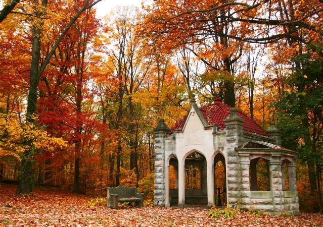 Indiana University Rose Well House with Fall Foliage