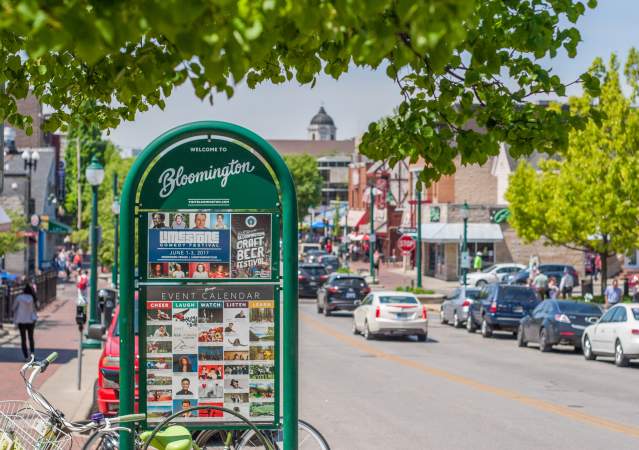 A view of Kirkwood Avenue facing the Monroe County Courthouse during spring