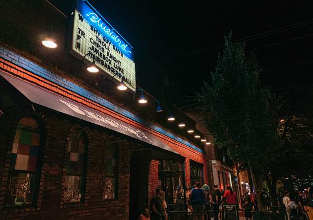 Exterior of The Bluebird on a concert night