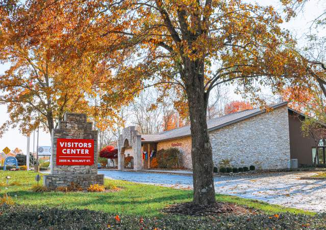 Exterior of the Bloomington Visitors Center on a fall day