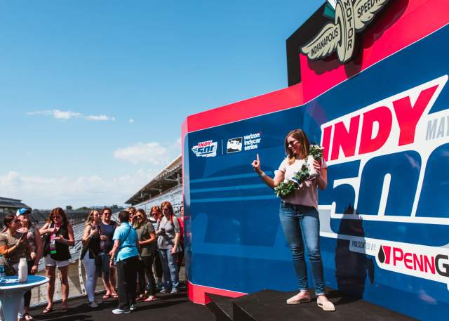 Photo ops on Victory Podium at the Indianapolis Motor Speedway are popular for attendees