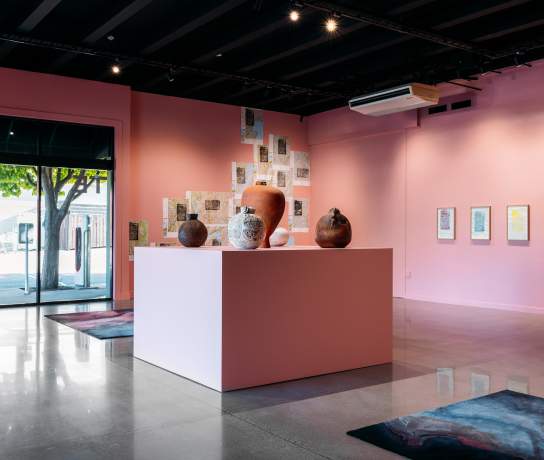 A room of artwork at local art gallery Te Atamira