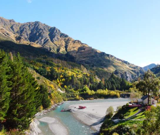 Shotover River winding through mountains in autumn