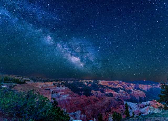 Dark sky views over red rock formations at Cedar Breaks National Monument in Southern Utah.