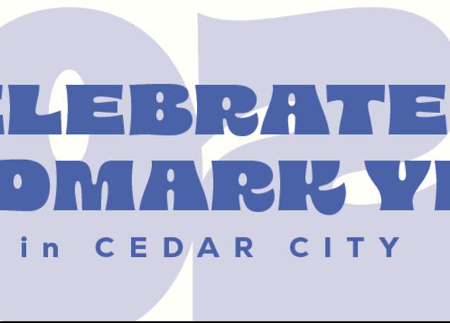 Timeline celebrating landmark anniversaries in Cedar City, featuring local institutions, festivals, and America 250