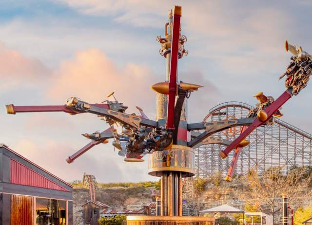 Aerial ride in front of roller coaster