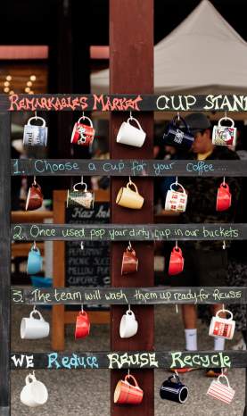 Mugs hanging up in the Mug library, Remarkables Market