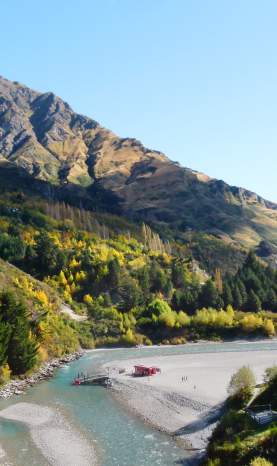 Shotover River winding through mountains in autumn
