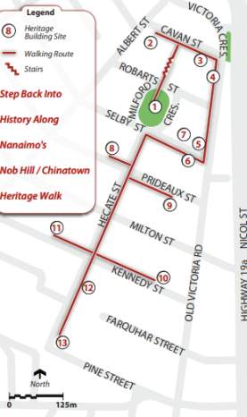 A guide map for Nob Hill and Chinatown history tour.