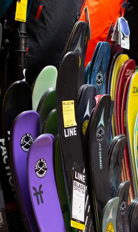 Close up of skis at Small Planet outdoor gear hire