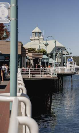 Lots of people walking along the harbourfront
