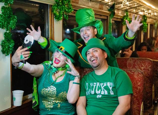 Riders on the Kiss Me I'm Irish Express on the Grapevine Vintage Railroad