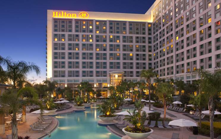 Hilton Orlando exterior pool at night