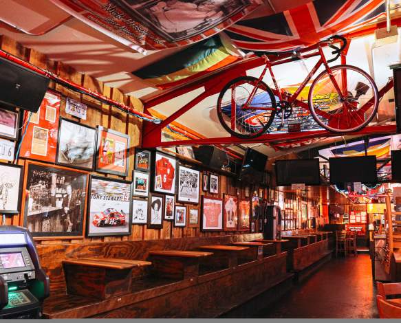 A dining area inside Nick's English Hut