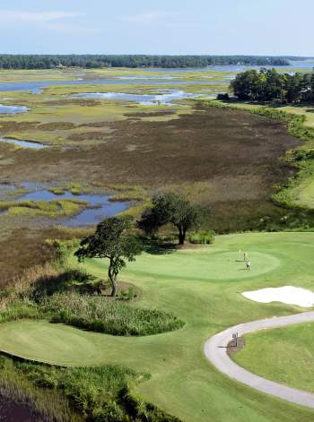 an aerial view of River's Edge Golf Club in Shallotte, NC
