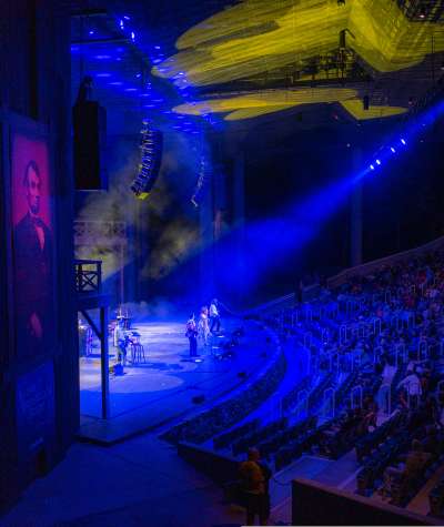 A concert being played in the Lincoln Ampitheater in Lincoln City, Indiana.