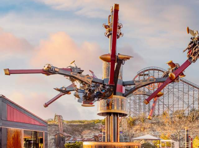 Aerial ride in front of roller coaster