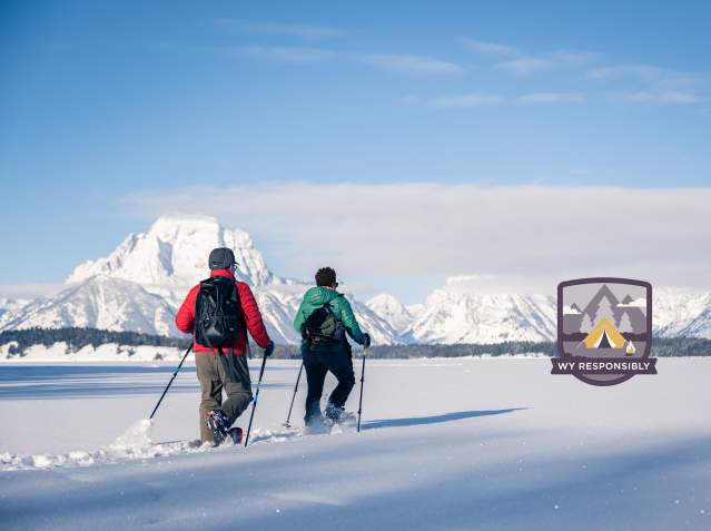 With snowshoes, gracefully float over snow-covered landscapes in Yellowstone National Park, Bridger-Teton National Forest, Flaming Gorge National Recreation Area, Shoshone National Forest, and more.