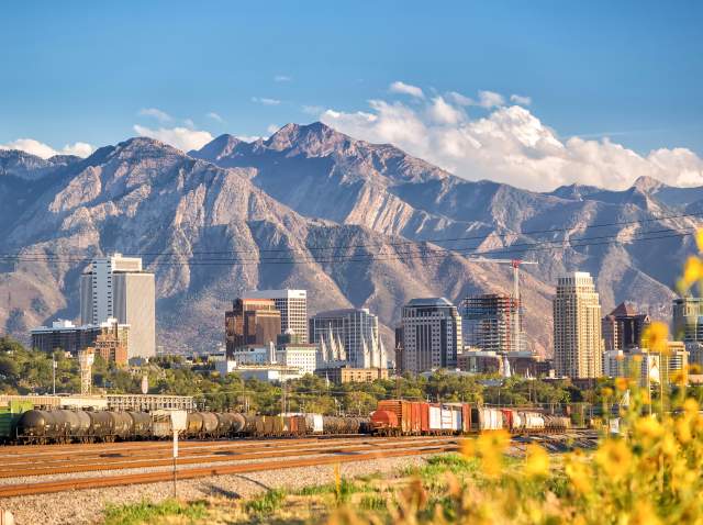 Salt Lake City Skyline in the summer with train