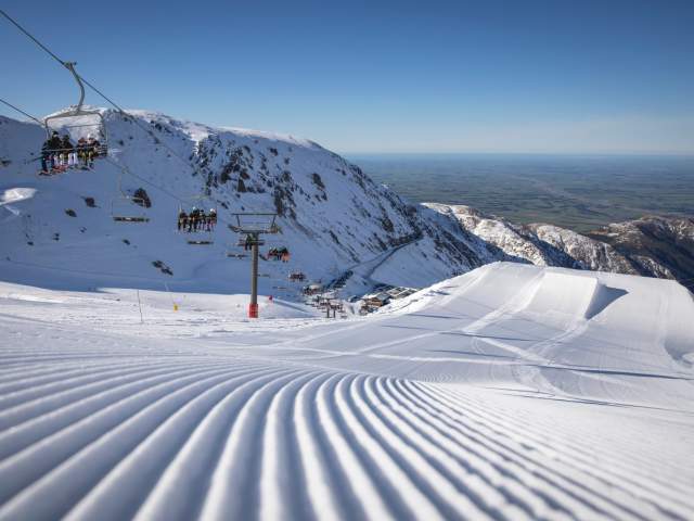 Wide open ski run overlooking Mt Hutt Ski Area