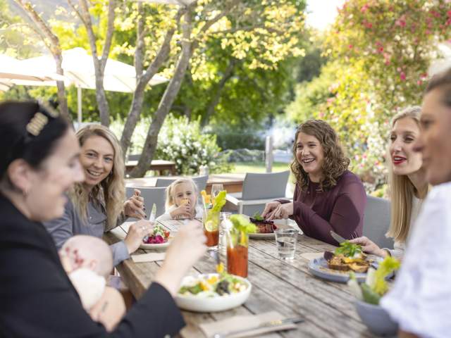 Friends and children having brunch