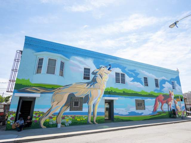 Wolf and Fox mural at Wells and Fourth Streets, created by Jerrod Tobias