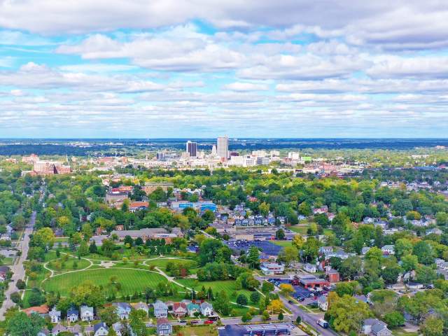 Aerial photo over 46807 neighborhood looking north toward downtown Fort Wayne