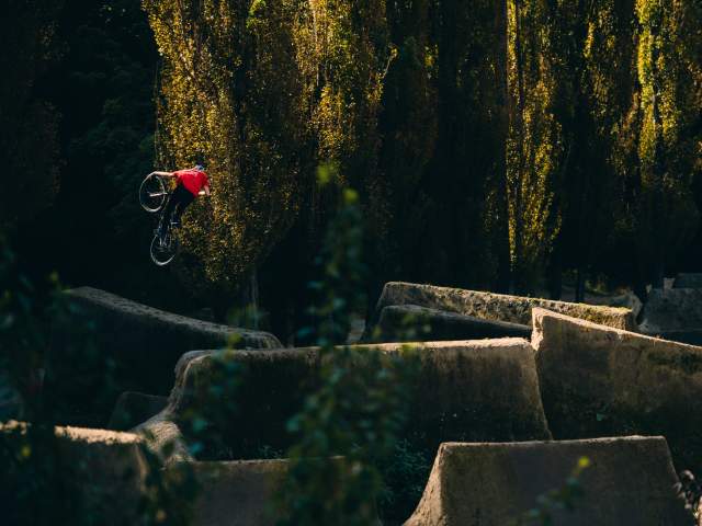 Rider getting air off a jump at Gorge Road Jump Park