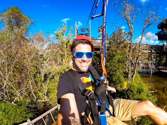Visit Orlando employee at Gatorland zipline adventure