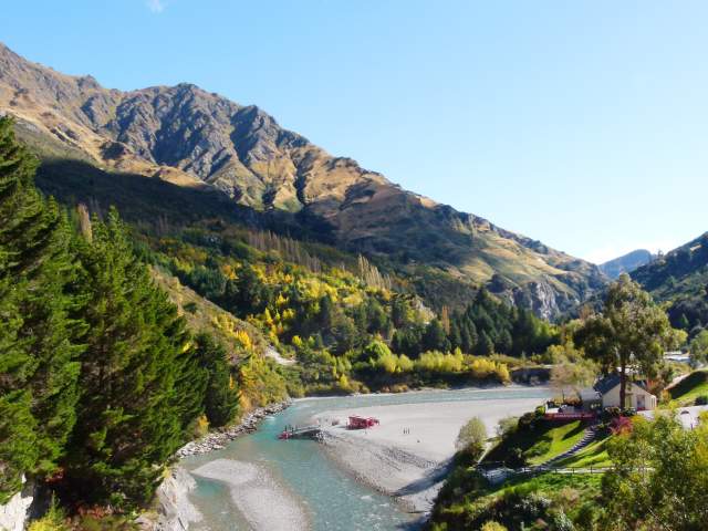 Shotover River winding through mountains in autumn