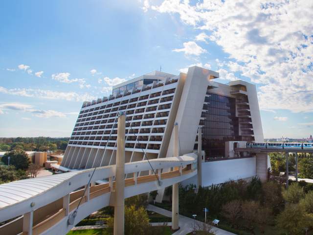 Disney's Contemporary Resort hotel exterior with monorail
