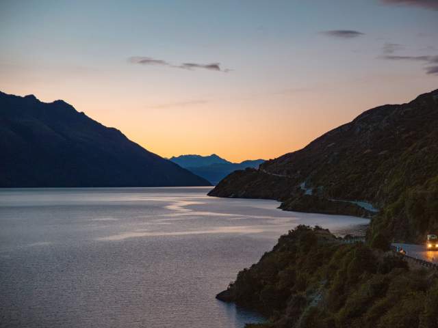 A car driving along Devils Staircase, Kingston at dusk