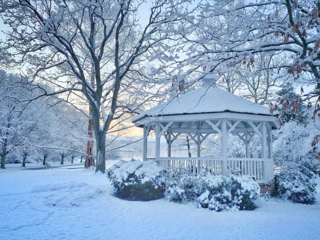 Snow covered gazebo at Children's Lake