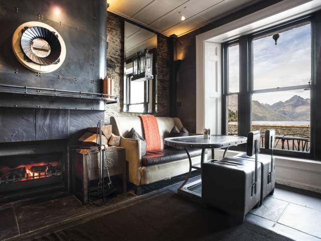 Inside Eichardt's Bar looking out over Queenstown Bay Lake