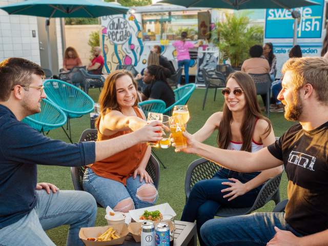 A La Cart courtyard toast dining