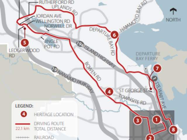 A guide map for the drive-through time tour.