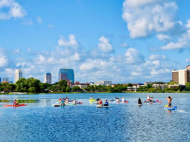 City paddling during day with Epic Paddle Adventures