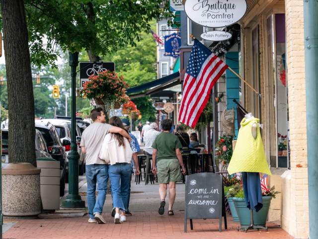 Couple walking in downtown Carlisle