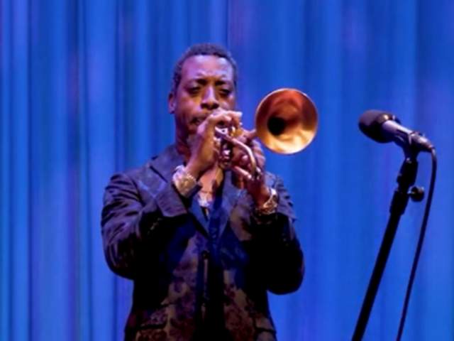 Ephraim Owens playing the trumpet during Visit Austins Way Better Live Livestream Concert