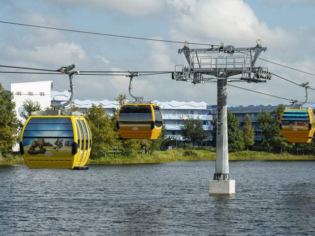 Disney Skyliner will begin carrying guests high above Walt Disney World Resort in Lake Buena Vista, Fla., on Sept. 29, 2019. The state-of-the-art transportation system will feature custom cabins that glide through the air, conveniently transporting guests between Disney’s Hollywood Studios and Epcot to four resort hotels – Disney’s Art of Animation Resort, Disney’s Caribbean Beach Resort, Disney’s Pop Century Resort and the new Disney’s Riviera Resort, scheduled to open in December 2019.