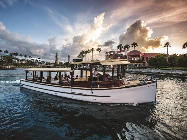 Universal's CityWalk at Universal Orlando Resort water taxi in lagoon