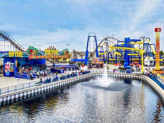 View of rides including Rip Curl at Fun Spot America Theme Parks Orlando
