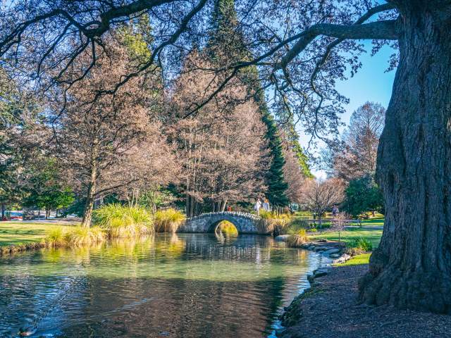 Queenstown Gardens lake and bridge