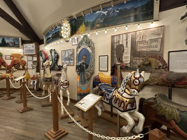 Carved horses of various ages, styles, and manufacturers, are featured in the outside circle of the museum.