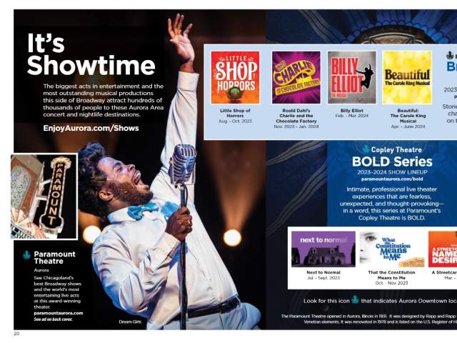 Paramount Theatre "Showtime" spread, 2023 Aurora Area Go Guide