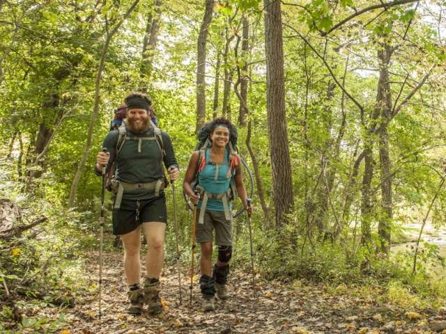 Man and woman backpacking along the Appalachian Trail