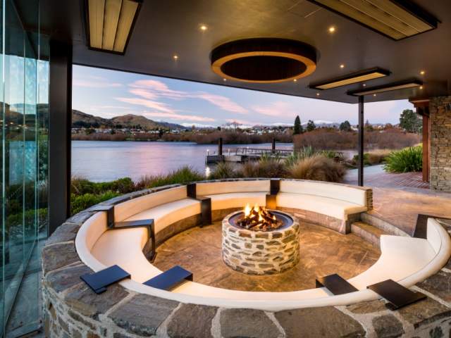 Wakatipu Grill Pinot Pit at dusk overlooking the lake