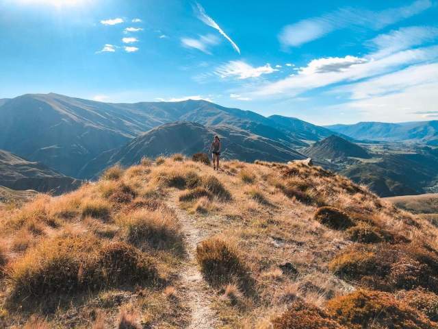 Woman hiking Sawpit Gully, Arrowtown