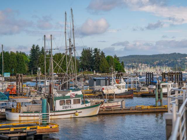 The Nanaimo harbourfront with boats docked