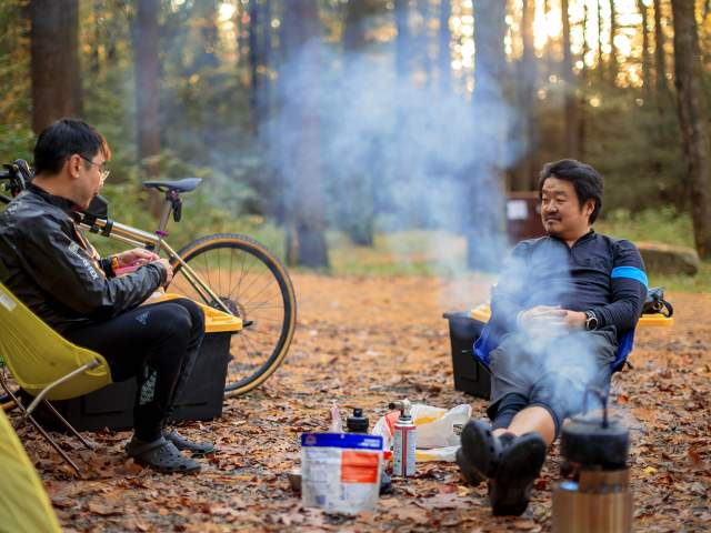Cyclists camping